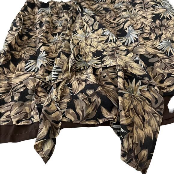 VALERIE STEVENS SILK WRAP AROUND MIDI SKIRT, WOMENS, 16, BROWN TAN BLUE FLORAL - Picture 3 of 11